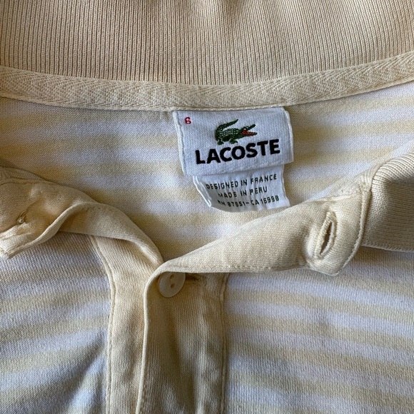 Lacoste Polo Shirt Men Size 6 Yellow White Stripe Short Sleeve Classic Fit XL - Picture 4 of 6